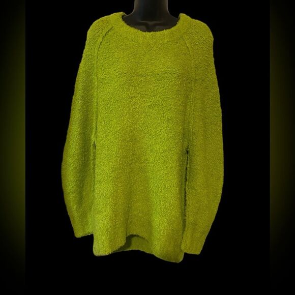 Free People | FP Teddy Tunic Sweater | Lime Green Oversize Slouchy Sweater NWT - Picture 2 of 9